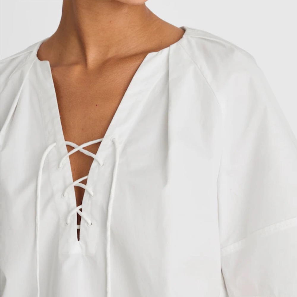 NWT Madewell Poplin Lace Up Top White